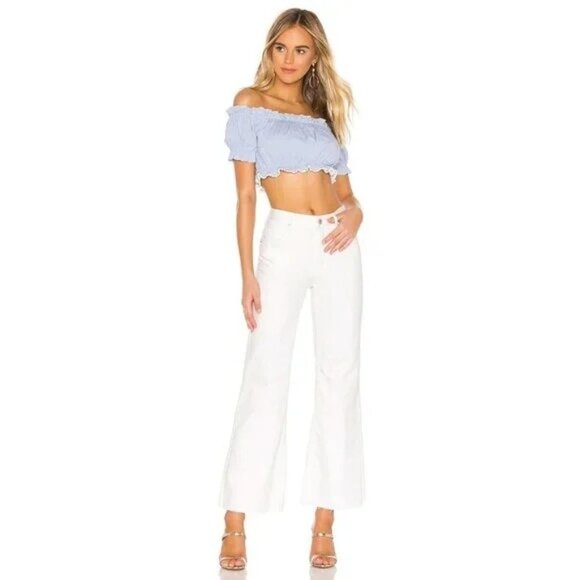 Free People High Rise Straight Flare Jeans Size 24 White 100% Cotton Frayed New - Picture 10 of 10